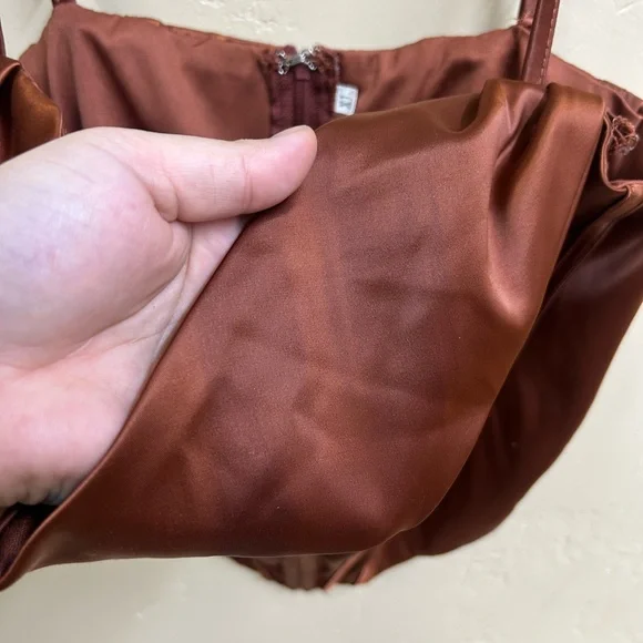 Burnt Orange/Copper Satin Corset Halter Top - Picture 6 of 11